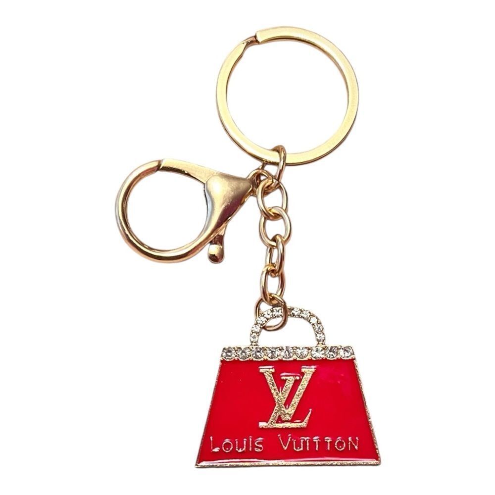 💎2/$30💎 Designer Inspired Crystal Logo Red and Gold Keychain Bag Charm